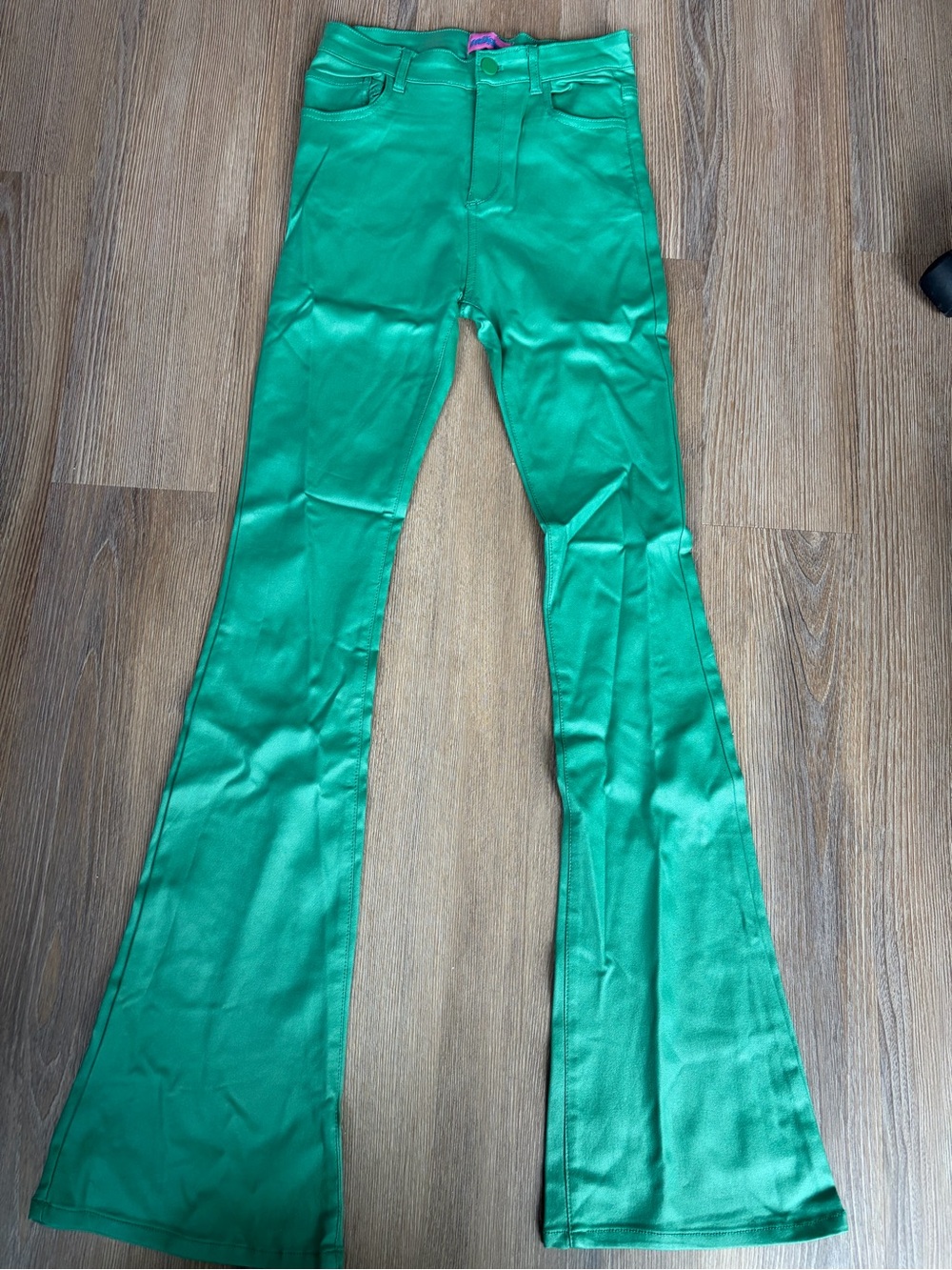 Edikted Green Pants with Pink Logo Patch